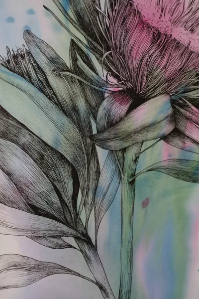 “Protea” painting by Olesia Shelkovenko