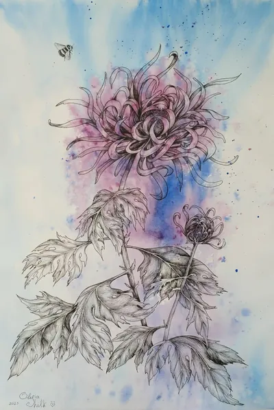 Pintura «Crisântemo» de Olesia Shelkovenko