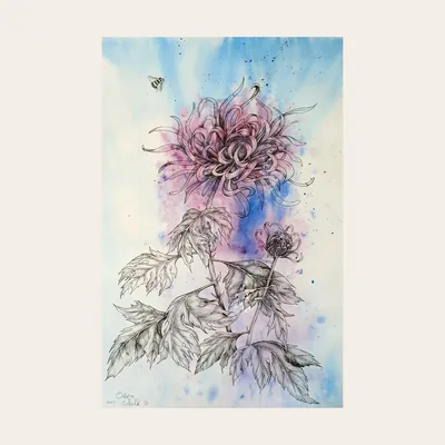 “Chrysanthemum” painting by Olesia Shelkovenko