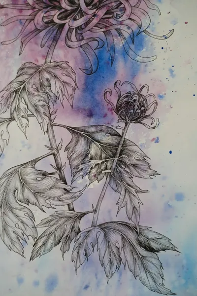 “Chrysanthemum” painting by Olesia Shelkovenko