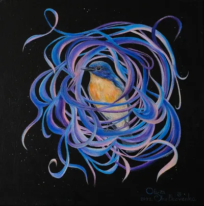 “Thoughts” painting by Olesia Shelkovenko