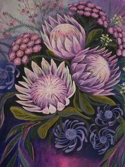 “Flowers of Strength” painting by Olesia Shelkovenko